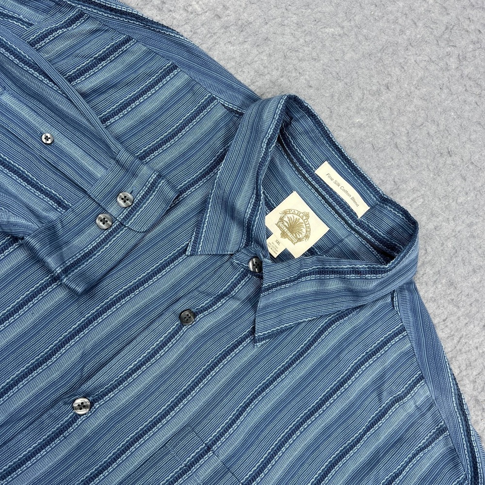 NEW Paradise Collection Shirt Men's XXL Blue Fine Silk Vertical Stripe Button Up